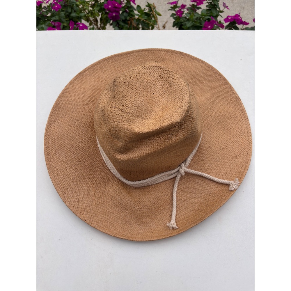 Gigi Pip Tan Straw Sun Hat Wide Brim Rope Band 59 M/L Summer Beach Hat